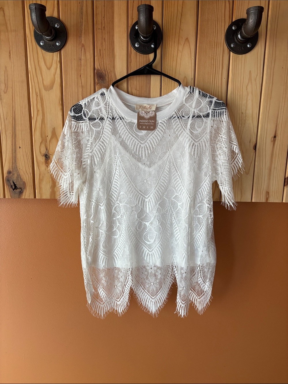 Listicle White Lace Short-Sleeve V-Neck Overlay Top